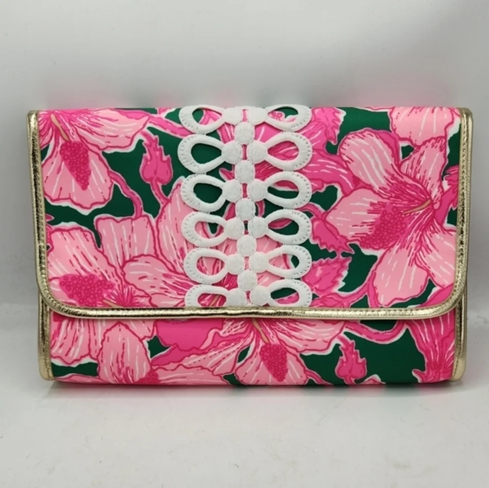 Lilly Pulitzer GWP Envelope Pouch Kelly Green Hibis Kiss